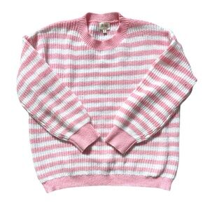 BiBi Pink and White Striped Crew Neck Sweater